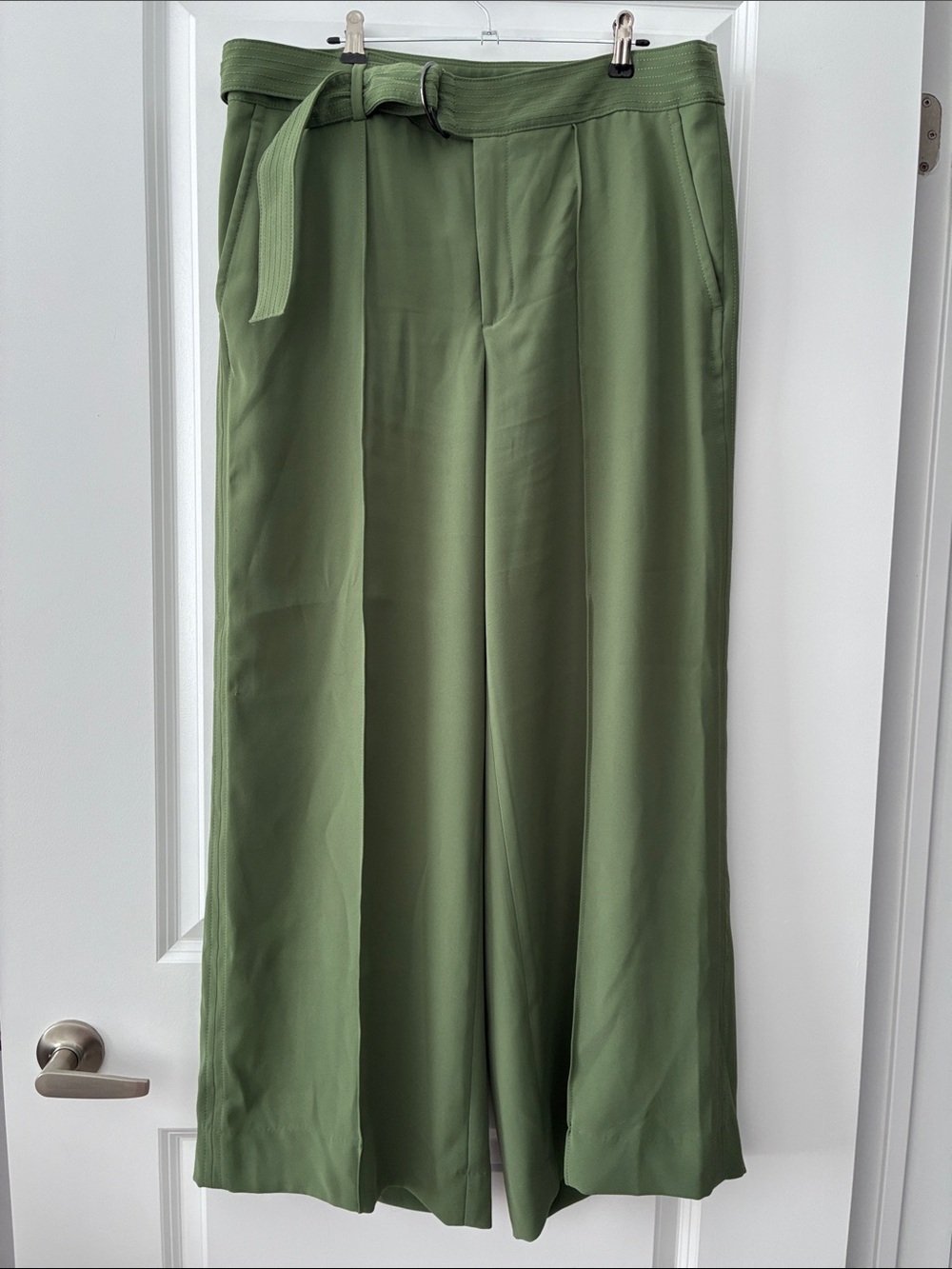 Banana Republic Size 14 Wide-Leg Drapey Belted Trousers - Green